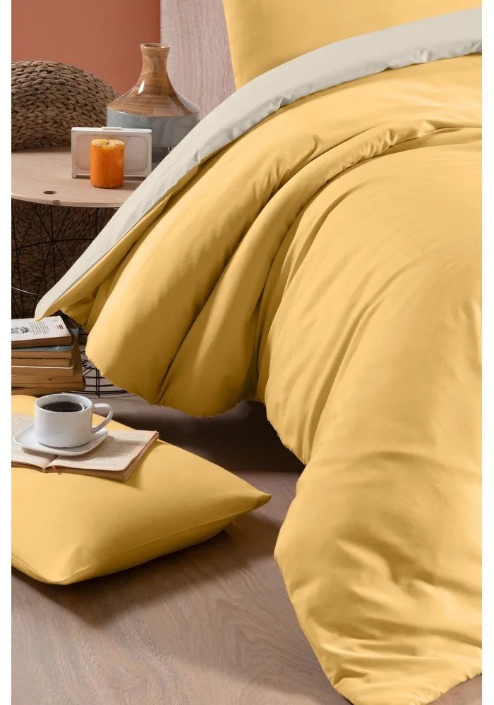Жълт и кремав памучен чаршаф за двойно легло/разширен чаршаф за легло 200x220 cm - Mila Home