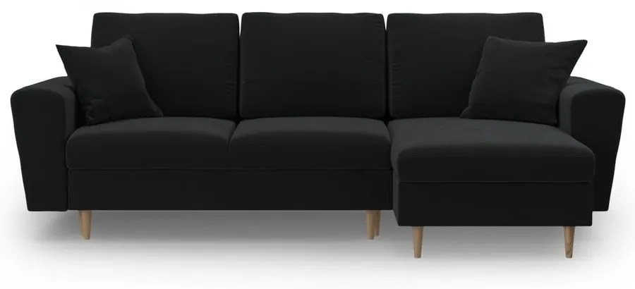 Черен кадифен разтегателен ъглов диван с място за съхранение Kyoto – Cosmopolitan Design