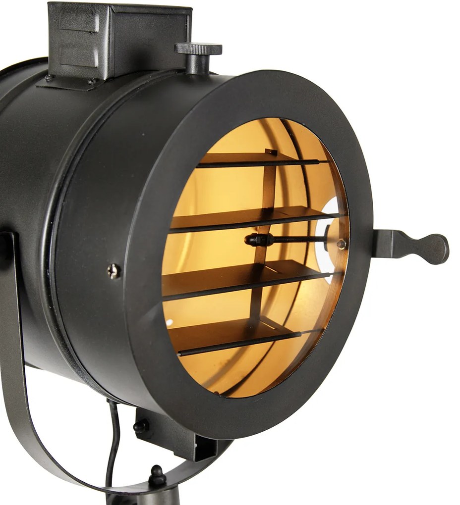 Подова лампа на триножник черна с дървена студийна лампа - Radient