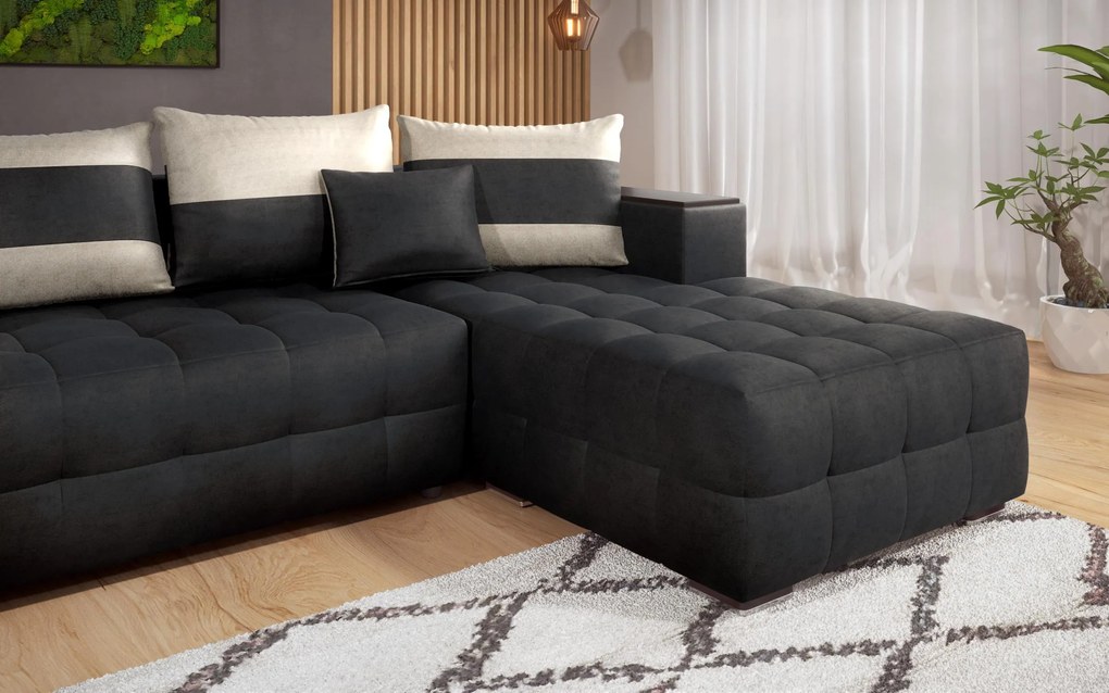 Разтегателен ъглов диван с подлакътник етажерка Мелвин