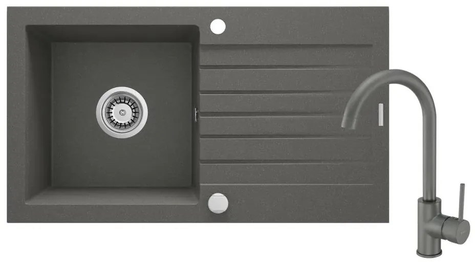 Deante ZQZVT113 кухненски мивка ZORBA 76x44 см + гранитен смесител антрацит