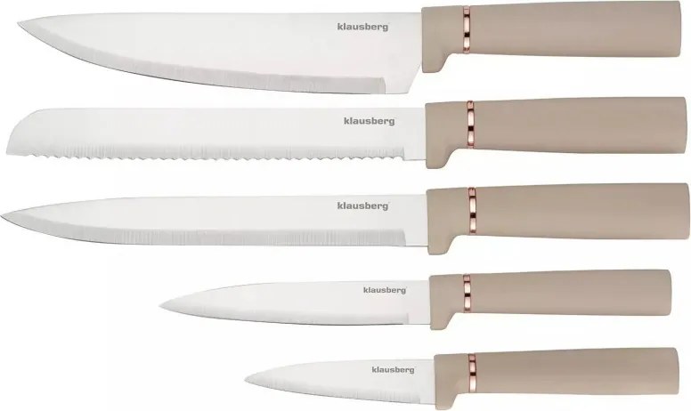 Комплект ножове и прибори Klausberg KB 7935, Дъска и стойка, 12 части, Бежов