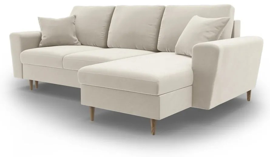 Бежов кадифен разтегателен ъглов диван с място за съхранение Kyoto – Cosmopolitan Design