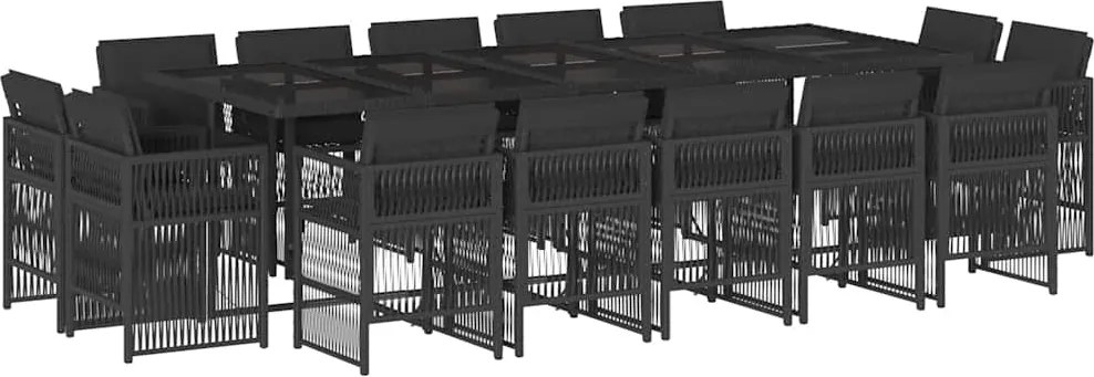 3211051 vidaXL Градински комплект с възглавници 15 части полиратан черен