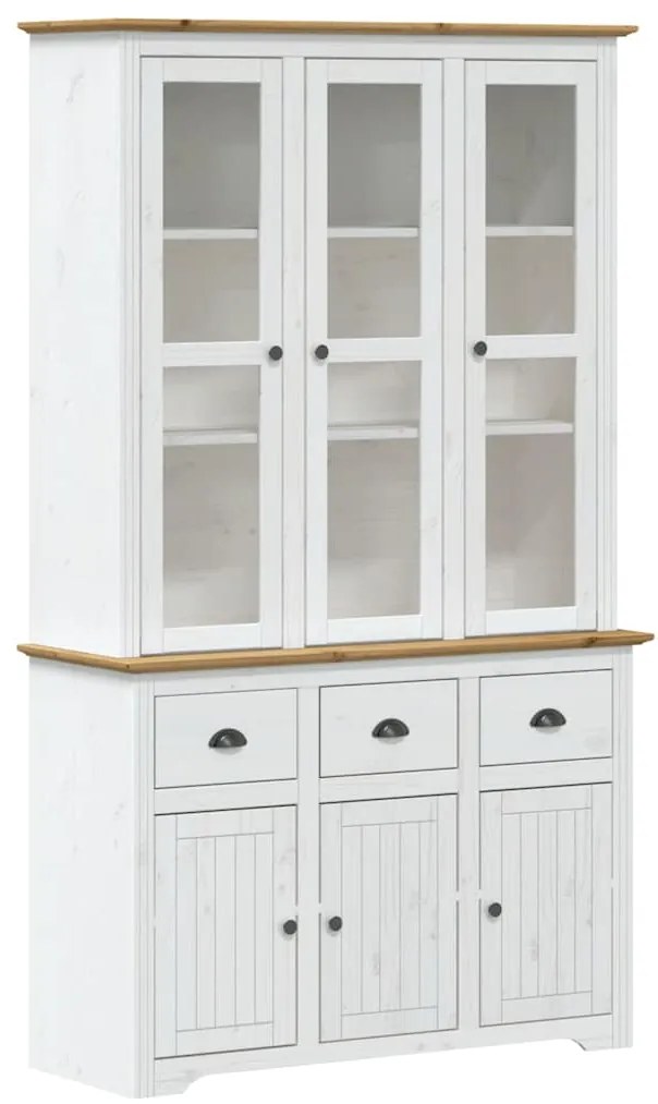 3206452 vidaXL Висок шкаф BODO, бяло и кафяво, 115,5x43x200,5 см, бор масив