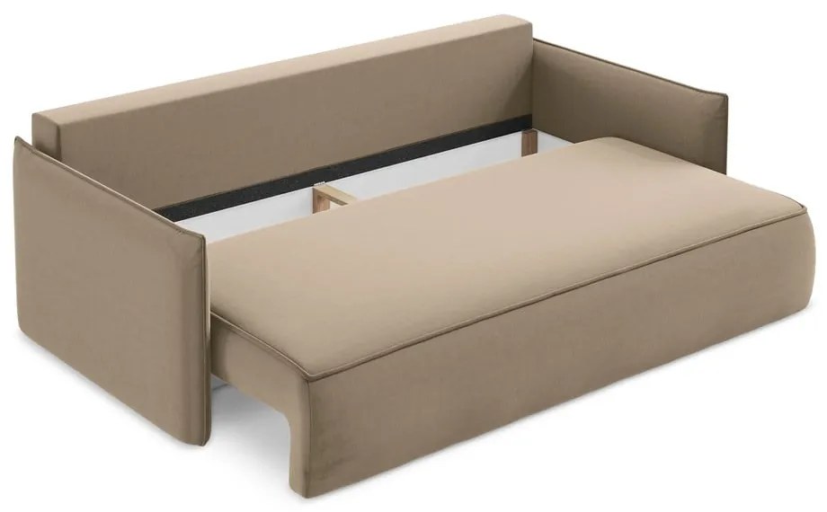 Светлокафяв кадифен разтегателен диван с място за съхранение 225 cm Hula – Makamii