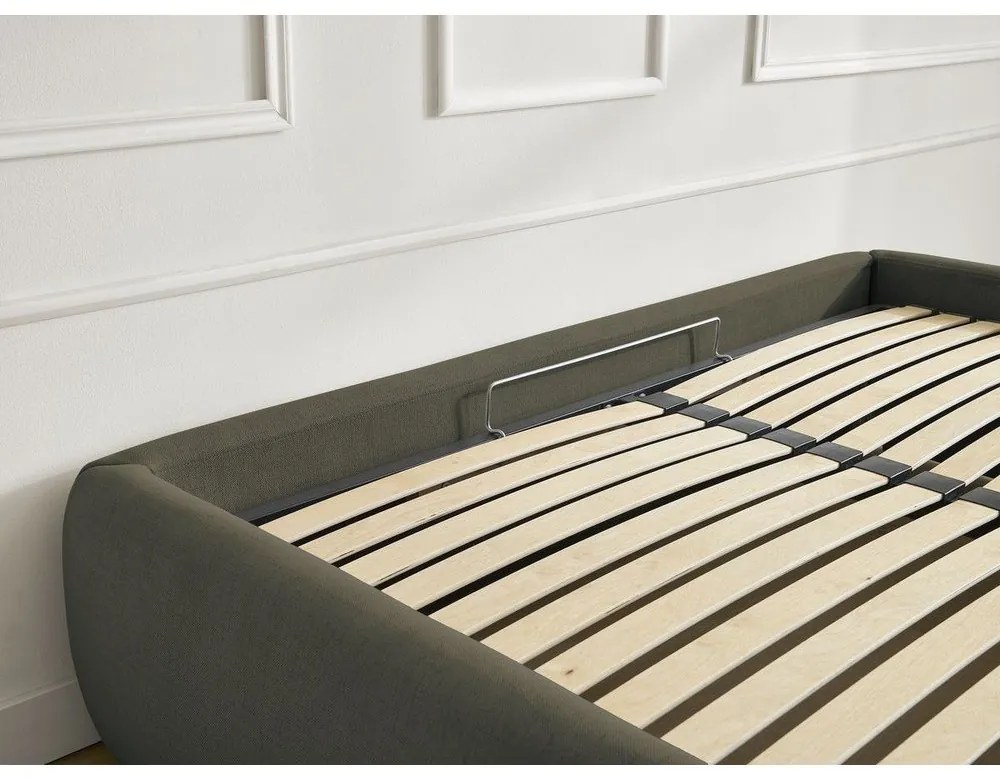 Тъмнозелено тапицирано двойно легло без табла с място за съхранение и включена подматрачна рамка 160x200 cm Inera – Bobochic Paris