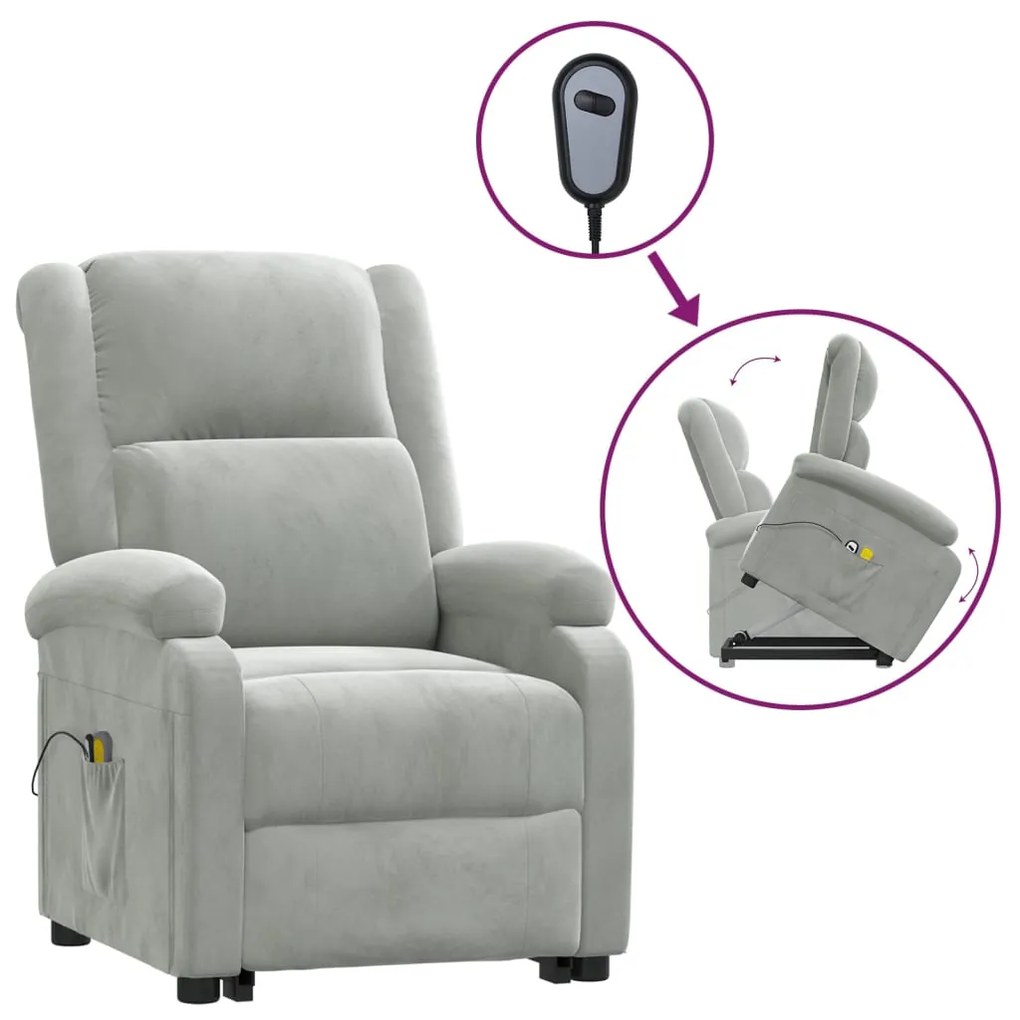 3124836 vidaXL Изправящ масажен стол, светлосив, кадифе