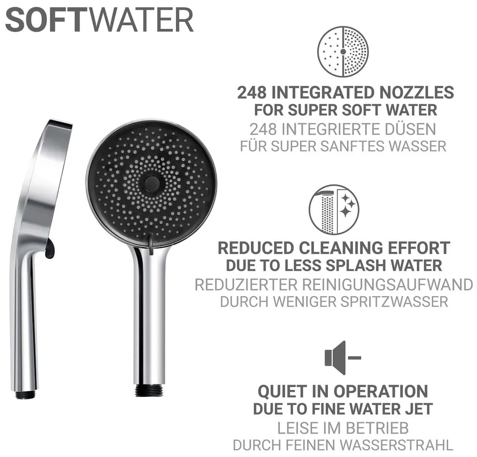 Душ комплект от неръждаема стомана в сребрист цвят с подвижен държач 70 cm Softwater – Wenko