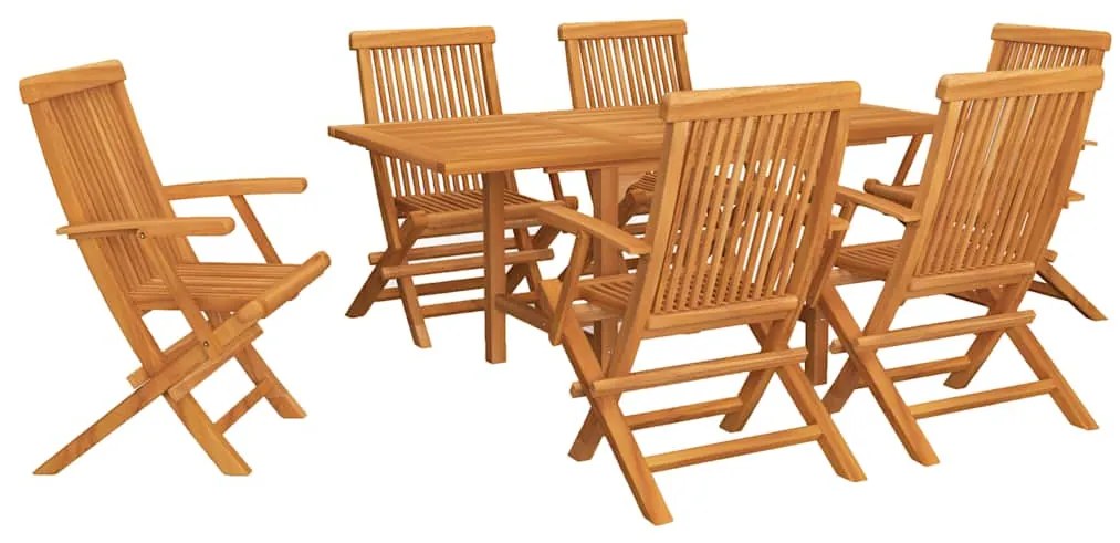 3059596 vidaXL Градински трапезен комплект, 7 части, тиково дърво масив