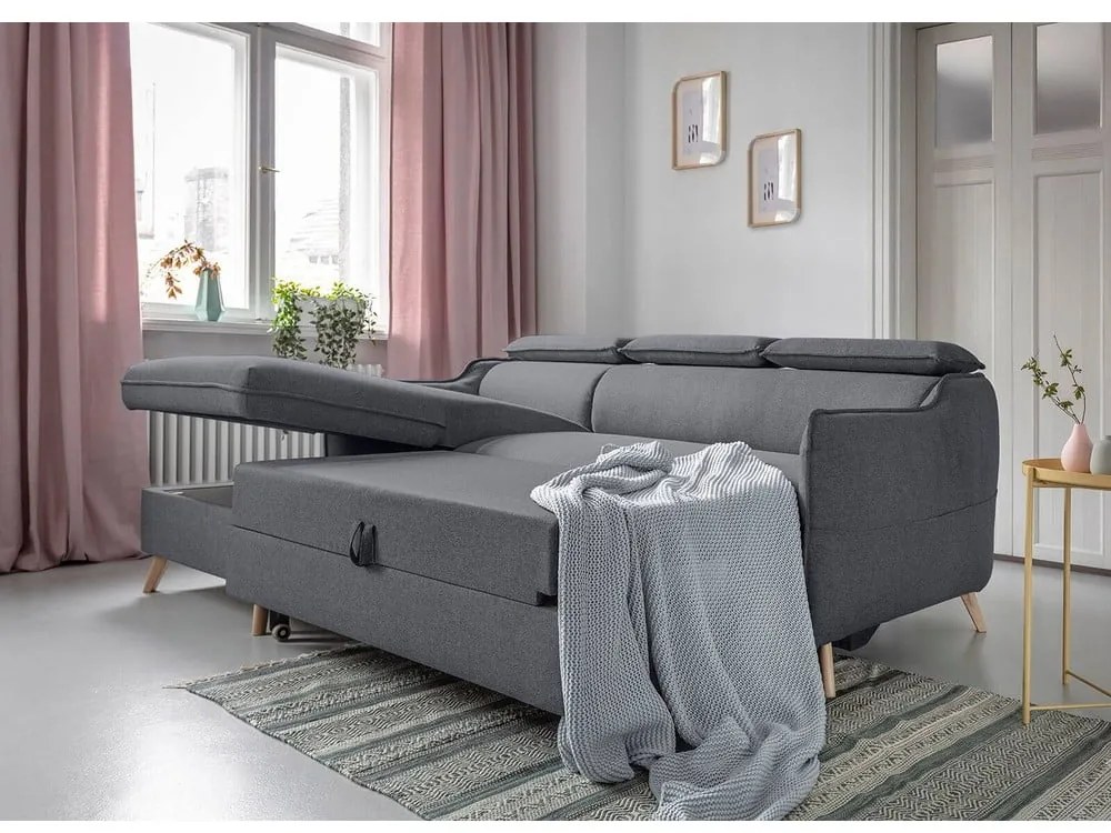 Тъмно сив ъглов разтегателен диван, ляв ъгъл Sweet Harmony - Miuform