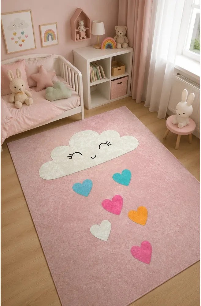 Розов детски килим подходящ за пране 100x160 cm Clouds – Mila Home