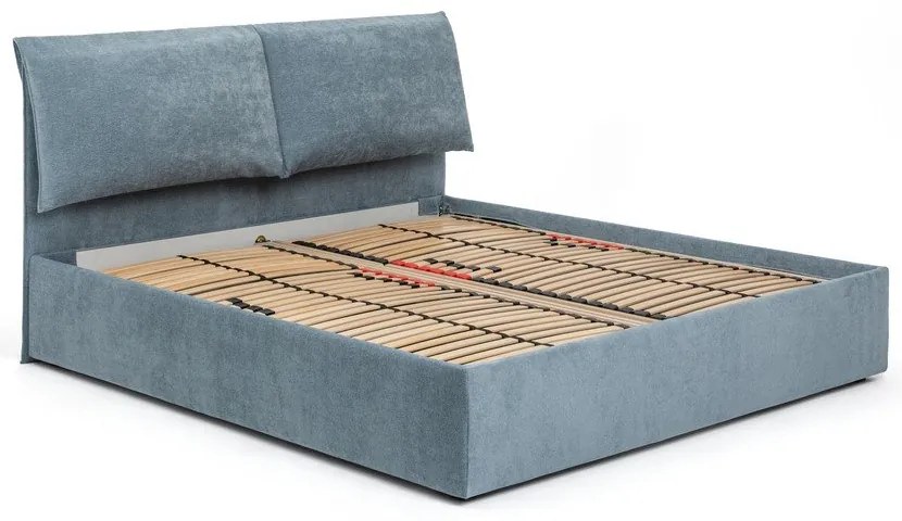 Синьо тапицирано двойно легло с място за съхранение и матрак с решетка 180x200 cm Thessa Pillow - Bonami Selection