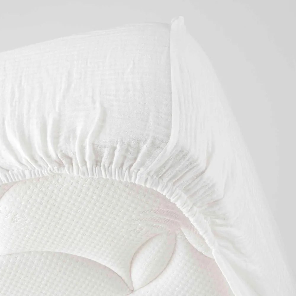 Бял еластичен муселинов чаршаф 160x200 cm Angelia – douceur d'intérieur