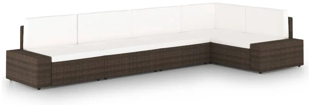 3067153 vidaXL Градински комплект с възглавници, 5 части, кафяв полиратан