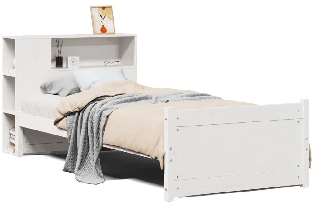 3322454 vidaXL Легло с етажерка за книги, без матрак, 100x200 см, бор масив