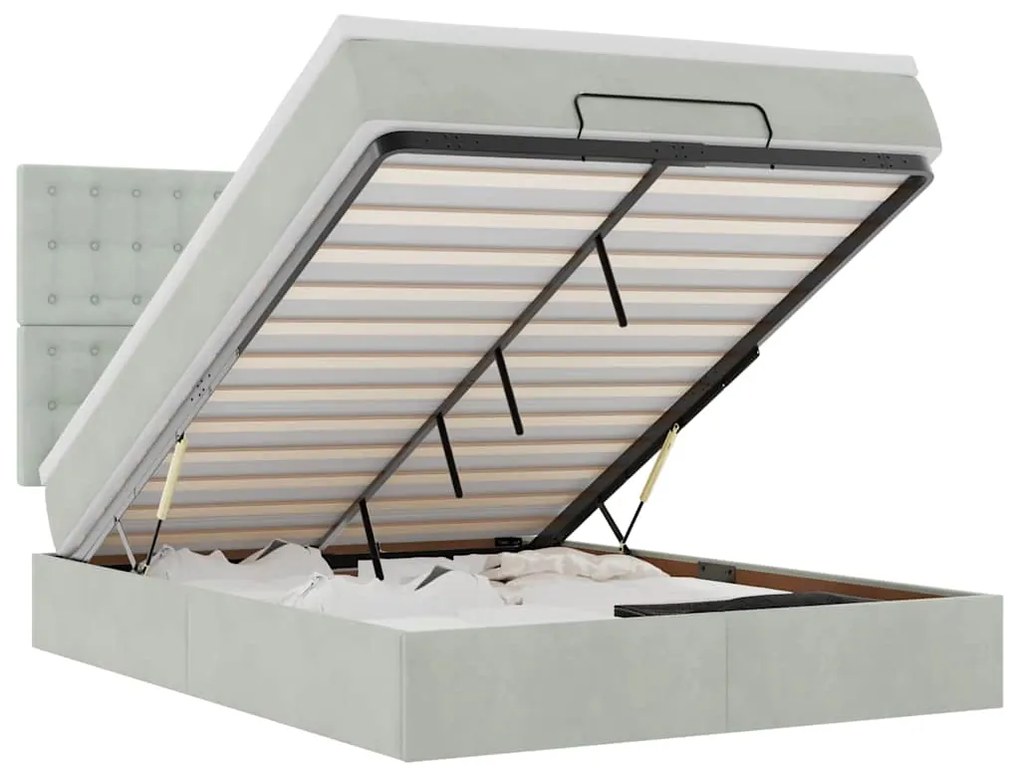 3314468 vidaXL Османска легло с матраци и LED, светлосиво, 140x200 см, кадифе