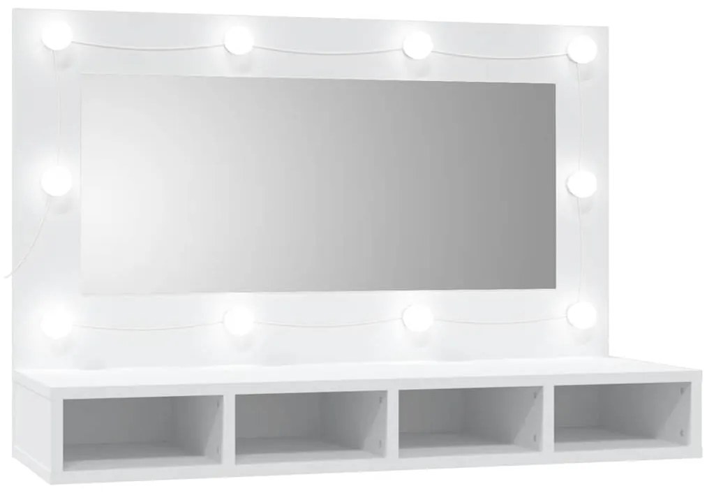 808891 vidaXL Огледален шкаф с LED, бял, 90x31,5x62 см