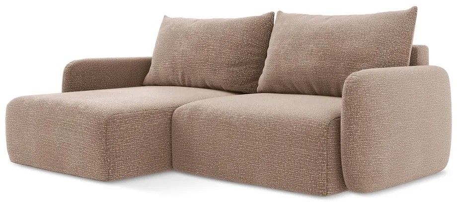 Светлокафяв разтегателен ъглов диван с място за съхранение (ляв ъгъл) Kalena – Makamii