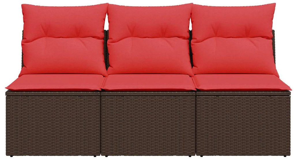 366242 vidaXL Градински диван с възглавници, 3-местен, кафяв, полиратан