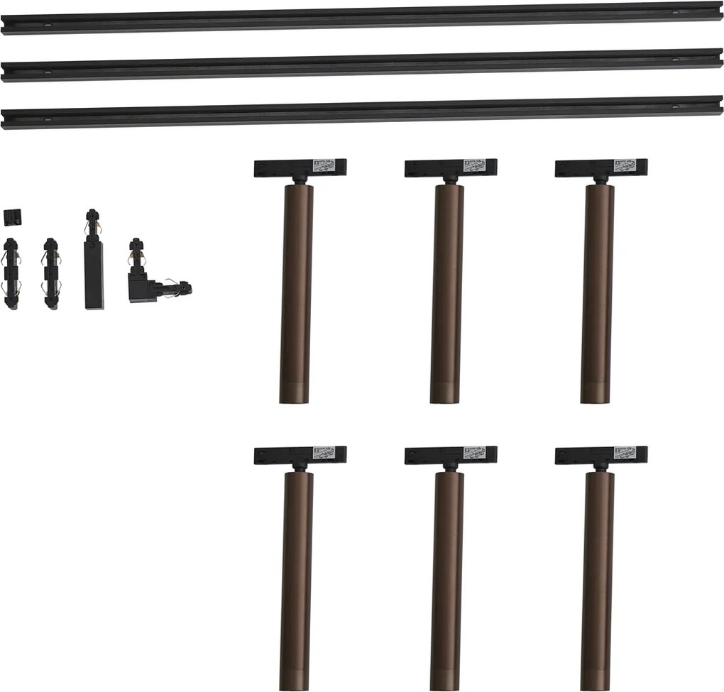 Модерна релсова система черна с 6 тъмно бронзови прожектора 1-фазна - Slimline Avery