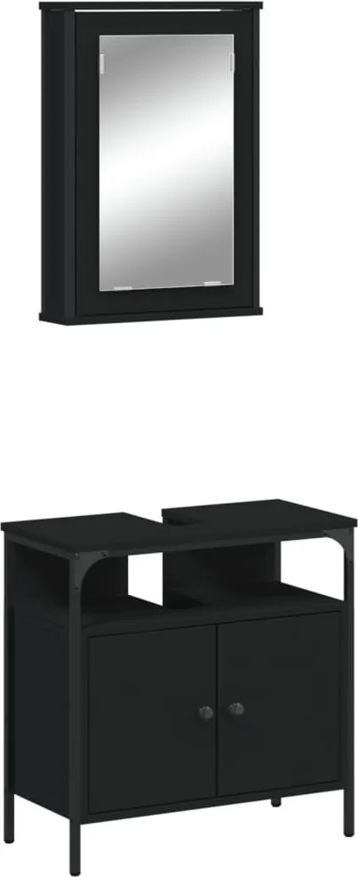 3214775 vidaXL Комплект мебели за баня от 2 части, черен, инженерно дърво
