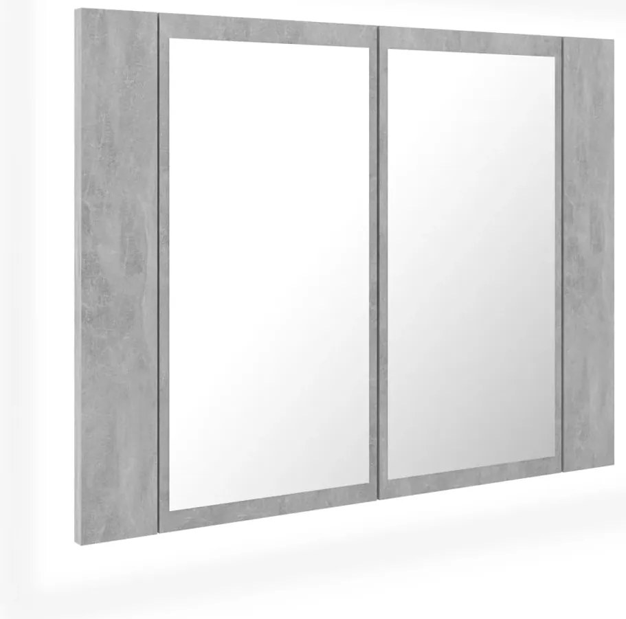 804960 vidaXL LED шкаф с огледало за баня, бетонно сив, 60x12x45 см, акрил