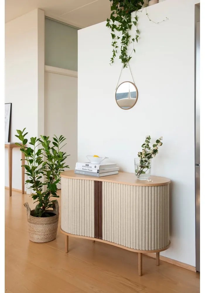 Нисък скрин с дъбов декор в бежово-натурален цвят с плъзгащи се врати 100x67 cm Audacious - UMAGE