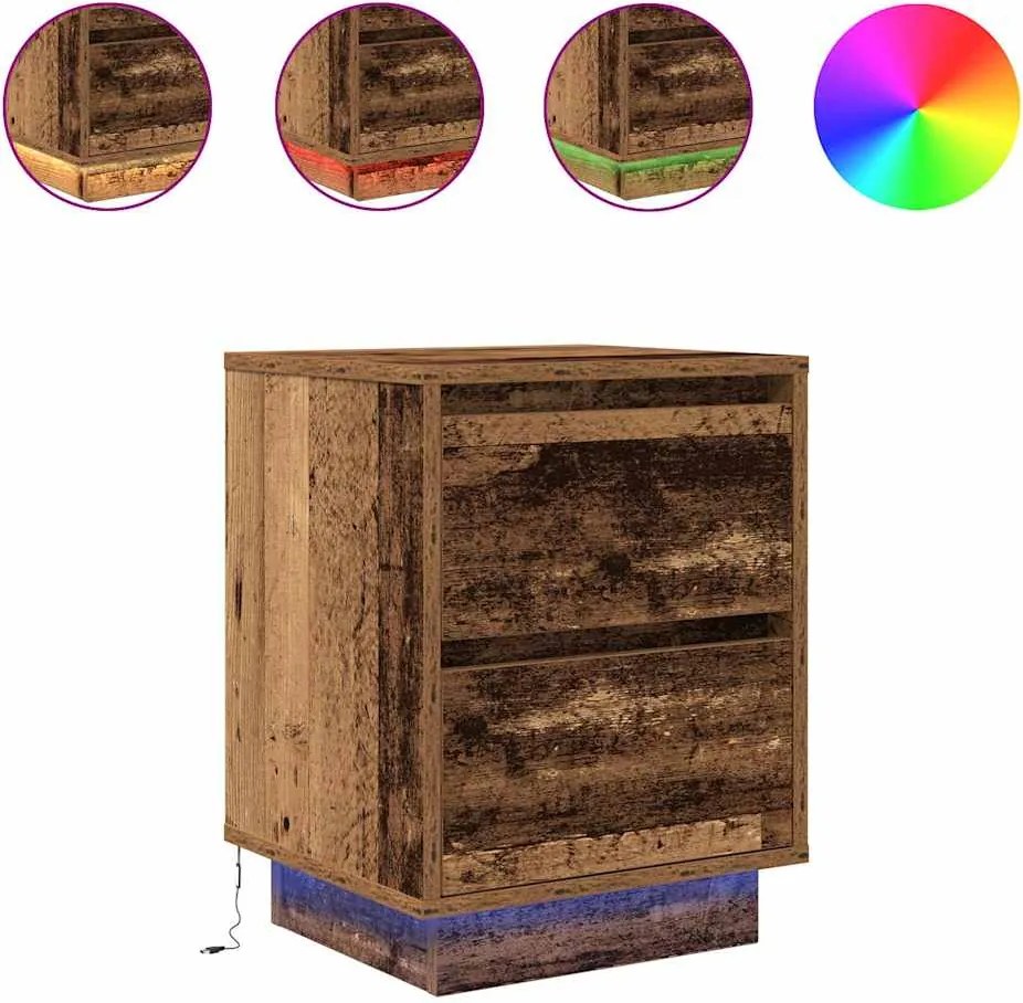 861297 vidaXL Нощно шкафче с LED осветление Старо дърво 38x34x50 cm