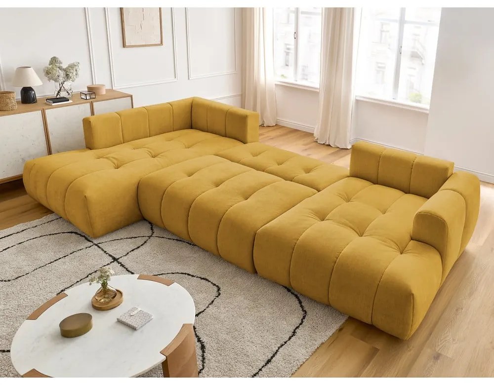 Сгъваем/с място за съхранение ъглов диван в цвят горчица (ляв ъгъл/U форма) Fuji – Bobochic Paris