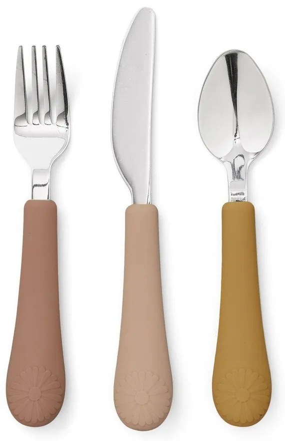 Детски прибори за хранене от силикон в цвят жълта охра/теракота 3 бр. Tuscany Mix – Cam Cam Copenhagen