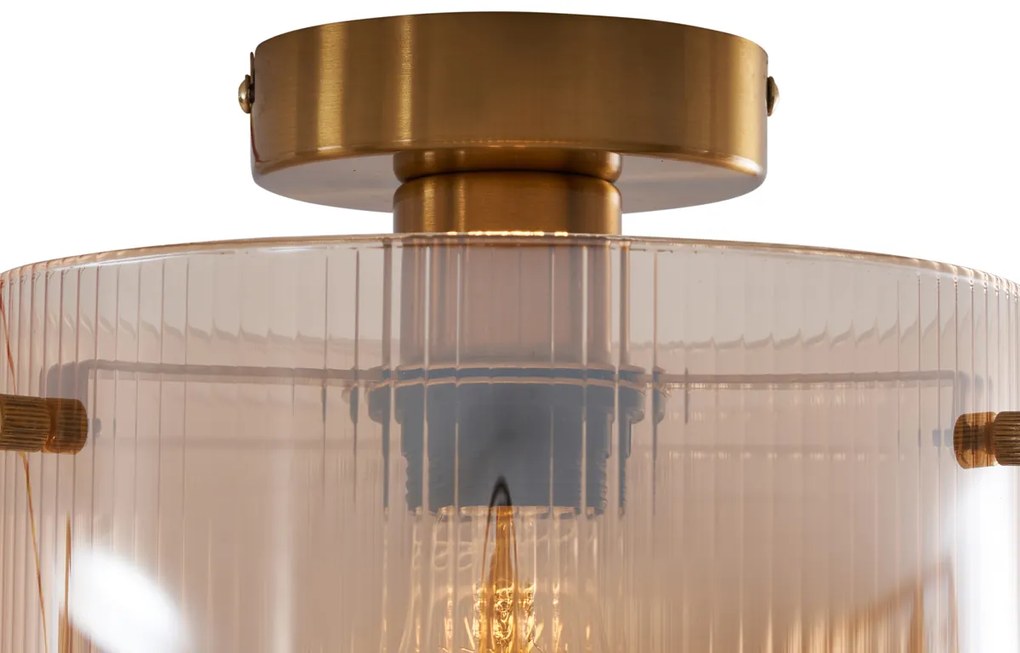 Таванна лампа в стил Арт Деко, месинг с кехлибарено стъкло - Лаура
