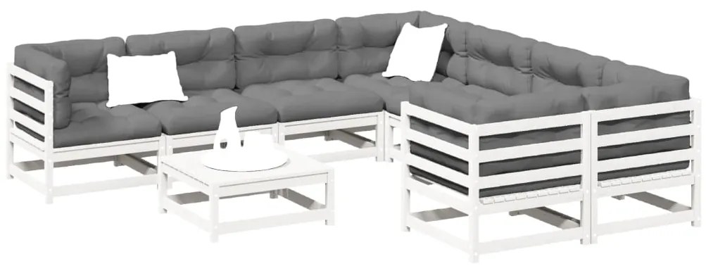 3299366 vidaXL Градински комплект диван от 9 части, бял, масивно дърво бор
