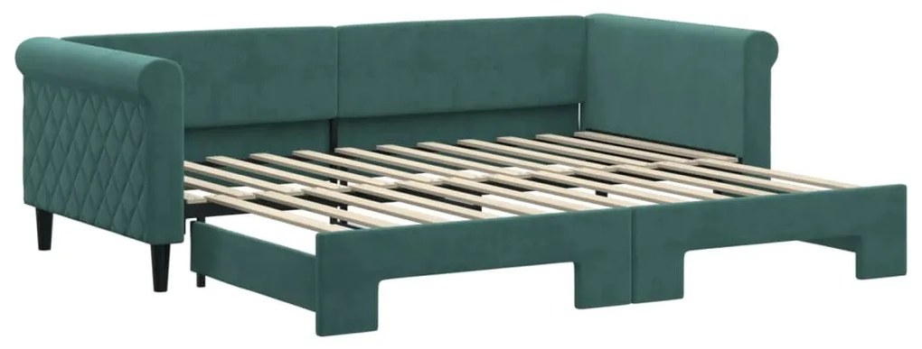 3197773 vidaXL Канапе с изтеглящо легло тъмнозелено 90x200 см кадифе