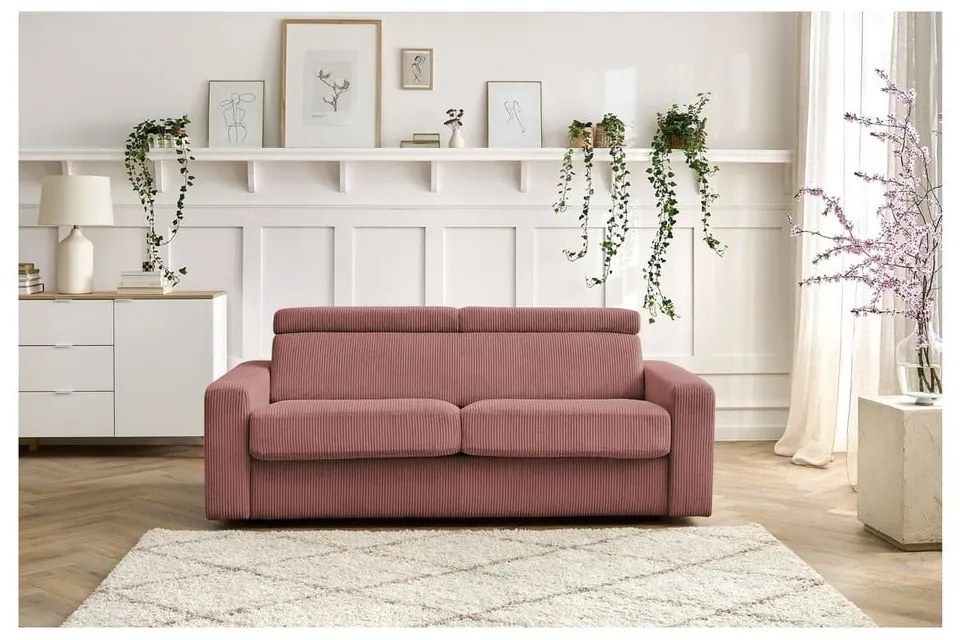 Розов разтегателен диван от рипсено кадифе 215 cm Monaco – Bobochic Paris