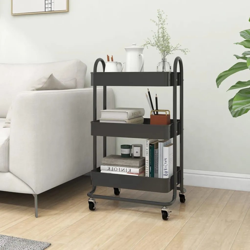 335867 vidaXL Количка на 3 нива, антрацит, 43x34x79 см, стомана