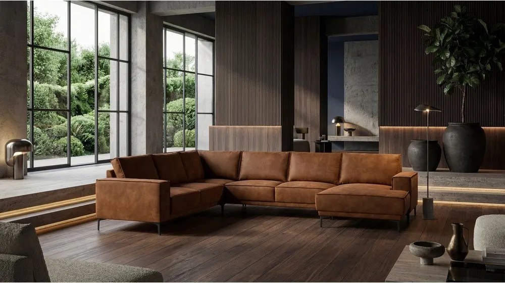 Кафяв ъглов диван от изкуствена кожа (десен ъгъл/"U") Copenhagen - Scandic