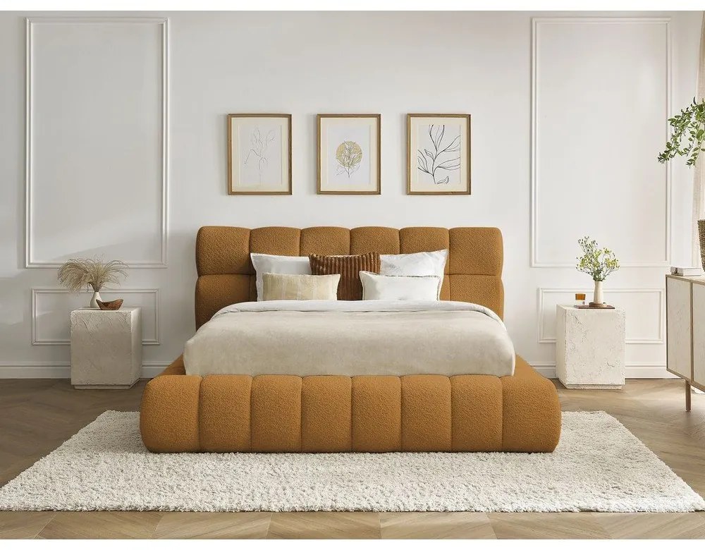 Двойно тапицирано легло с място за съхранение с включена подматрачна рамка в цвят горчица 160x200 cm Mont Blanc – Bobochic Paris