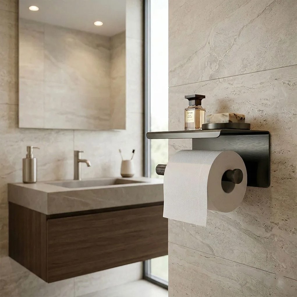 Държач за тоалетна хартия с етажерка 6613 Modern Titan