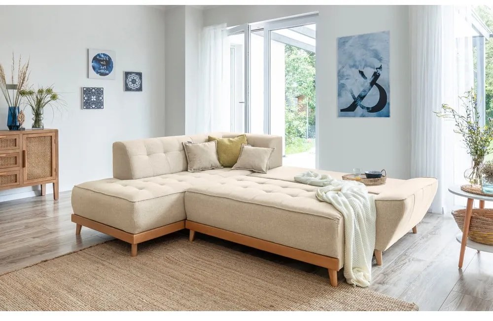Бежов ъглов разтегателен диван ляв ъгъл, Dazzling Daisy - Miuform