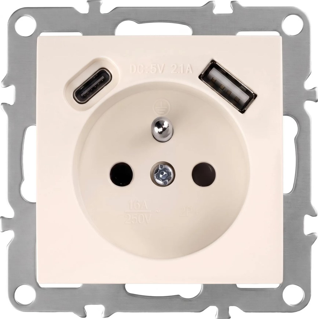 Единичен контакт със заземяване + USB-A USB-C OSTE JNH004-G Beige