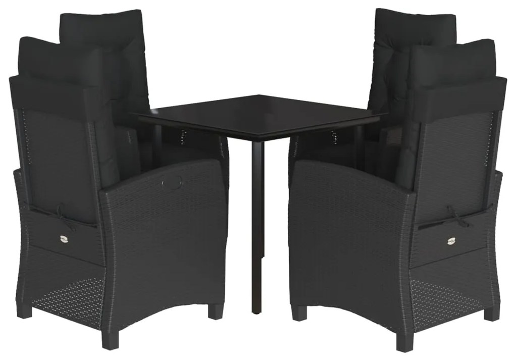 3212968 vidaXL Градински трапезен комплект възглавници 5 части черен полиратан