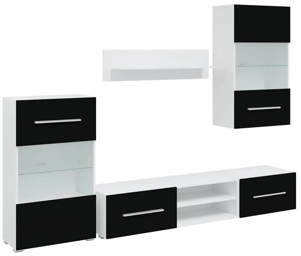 243864 vidaXL ТВ комплект шкафове, 5 части, с LED осветление, черен