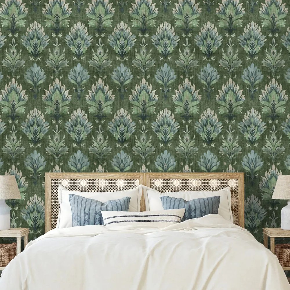 Тапет – Зелени винтидж растителни орнаменти