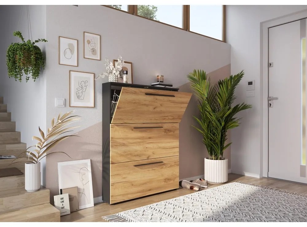 Тъмносив шкаф за обувки с панти в дъб Wildomar - Germania