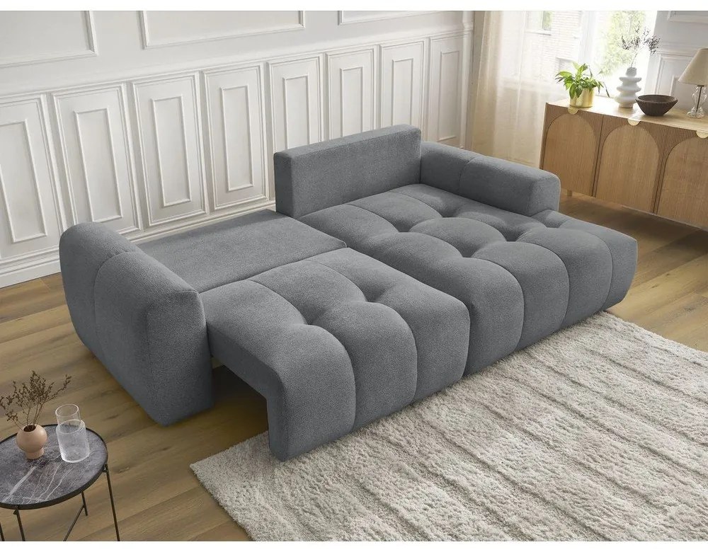 Сив шенилов сгъваем/с място за съхранение ъглов диван (десен ъгъл) Roxelane – Bobochic Paris