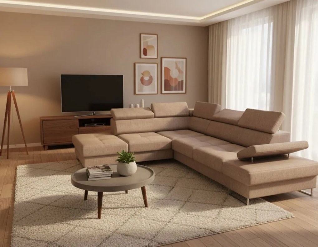 Ъглов диван Gelito-Бежов-Ляв