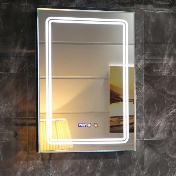 LED огледало ICL 1791 Inter Ceramic, с нагревател, с часовник и температура, 50x70см