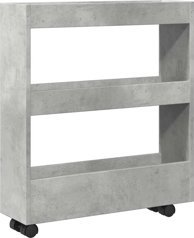 855244 vidaXL Тясна количка за съхранение 3 нива бетонно сивa инженерно дърво