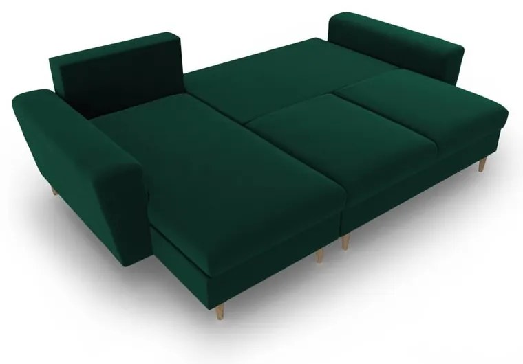 Зелен кадифен разтегателен ъглов диван с място за съхранение Kyoto – Cosmopolitan Design